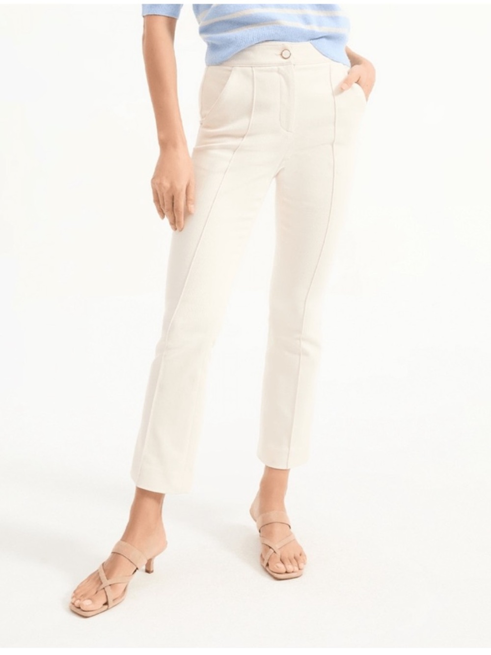 Veronica Beard Cream Cropped Seam-Front Pants